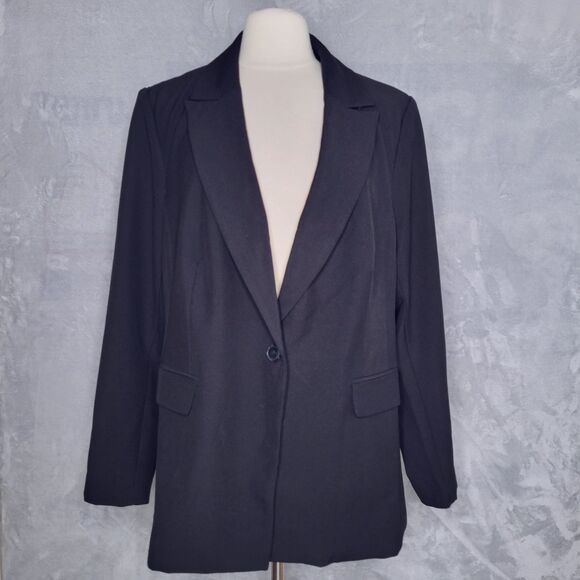 LANE BRYANT NWT Black One-Button Blazer Size 20 Pockets Shoulder Pads Notched